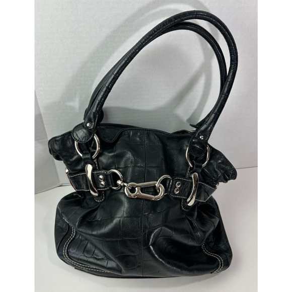 *Flawed* B Makowsky Leather Shoulder Bag Slouchy Hobo Satchel Belted Clip Purse - Picture 2 of 16